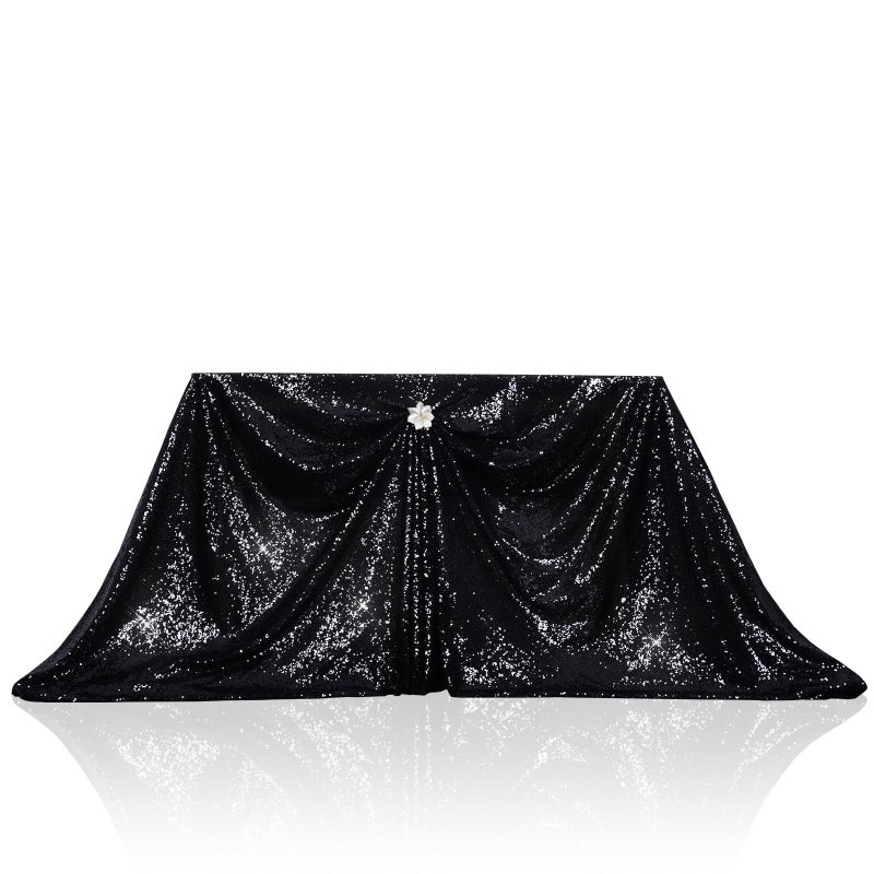 PartyDelight Black Sequin Tablecloth 60"x102" Rectangle Shimmer Table Cloths Sparkle Glitter Decorations - Image 1